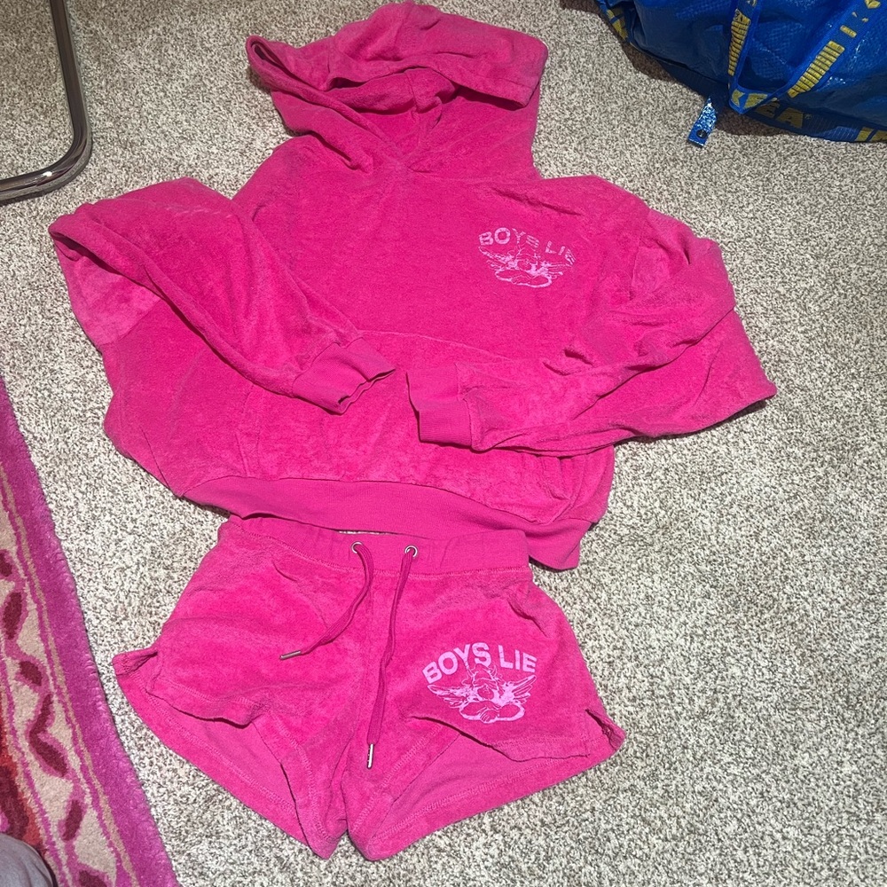 Boys Lie Pink Terry Hoodie and Shorts Set